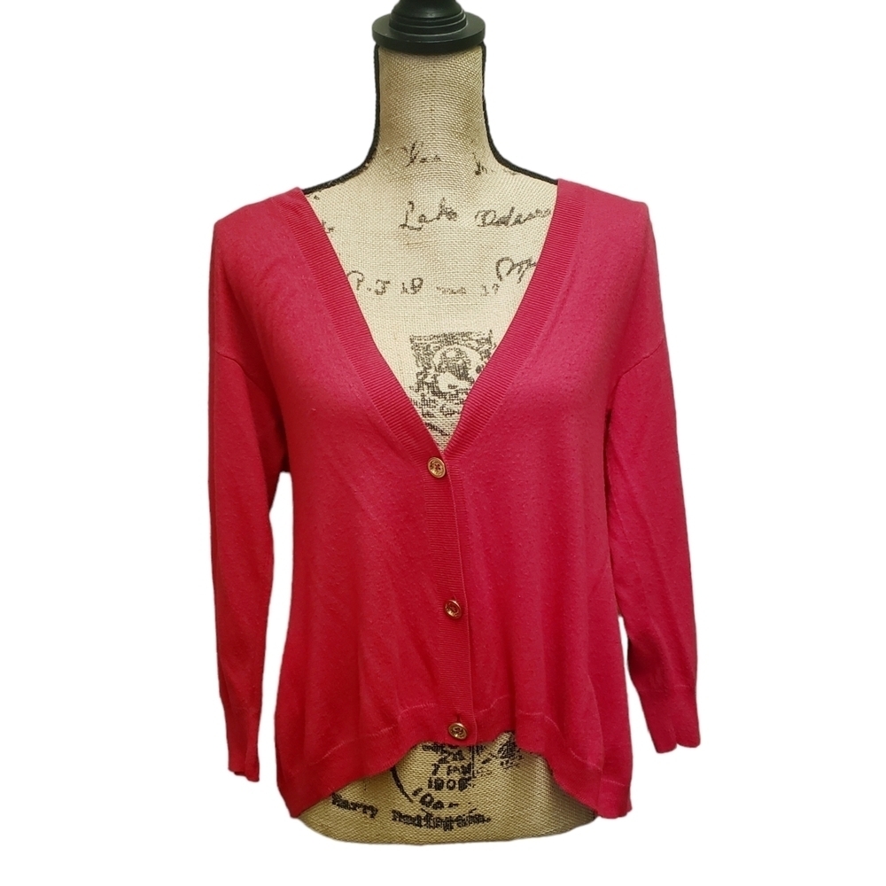 Juicy Couture Cardigan Pink Red V-neck Sweater Gold Buttons Sweater M